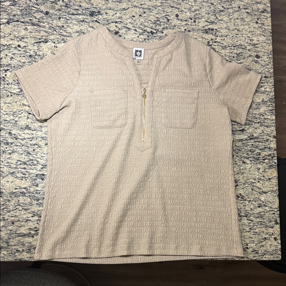 Anne Klein Textured Tan Short Sleeve Top